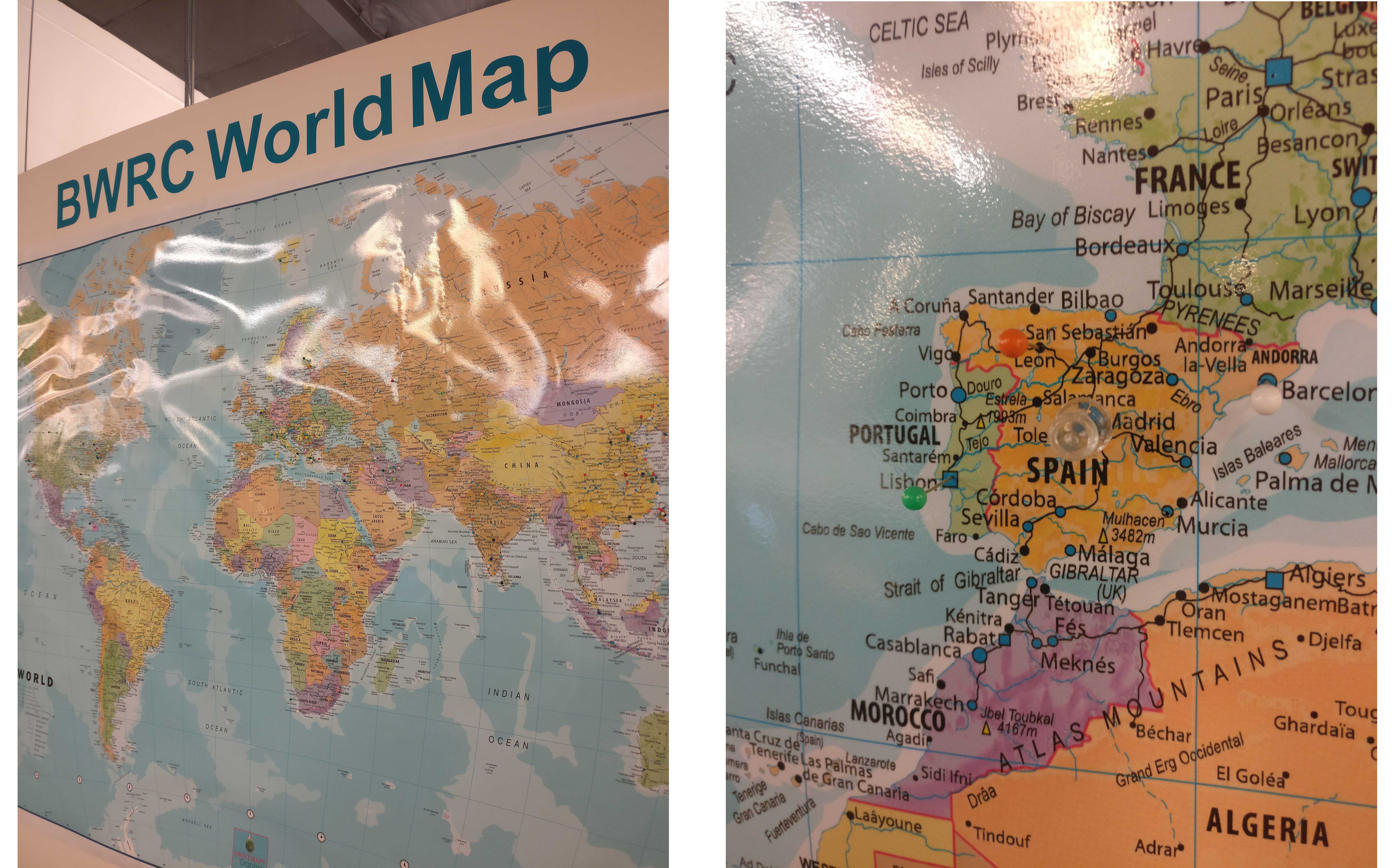 World Map with location pins for every BWRC member